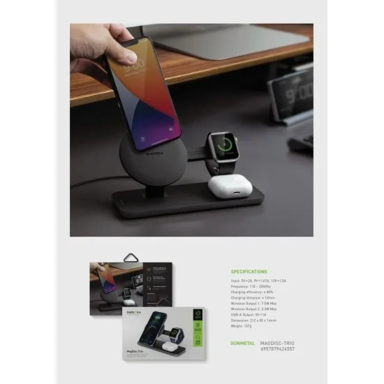 Energea Magdisc Trio 3 IN 1 Magnetic Fast Wireless Charging 5W/7.5W/10W - Black